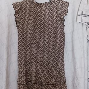 Mod Geometric Fit & Flare Dress Large - Cap Sleeve Ruffle Hem